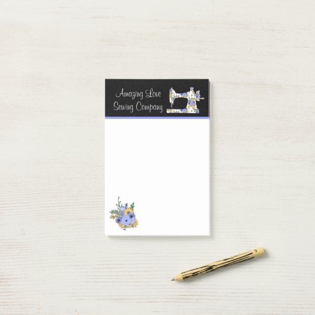 Whimsical Blommig Sy maskin Anteckningsblock Post-it Block (På skrivbordet)