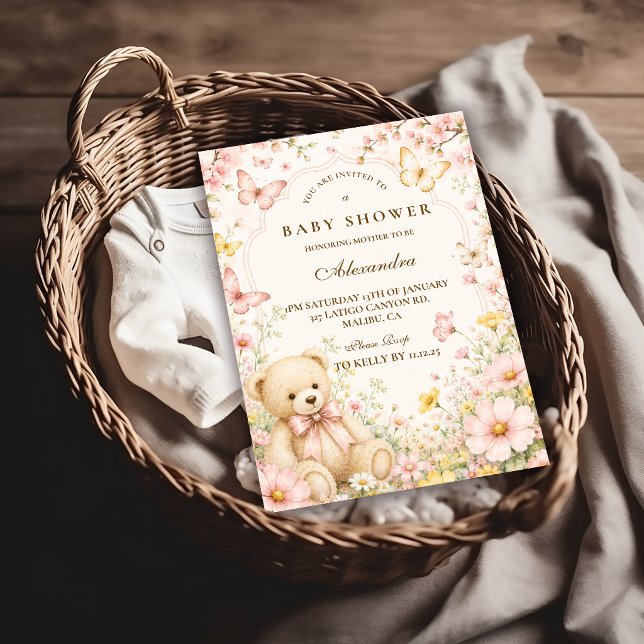 Whimsical Blommig Teddybjörn Bebis Shower Inbjudningar (Skapare uppladdad)