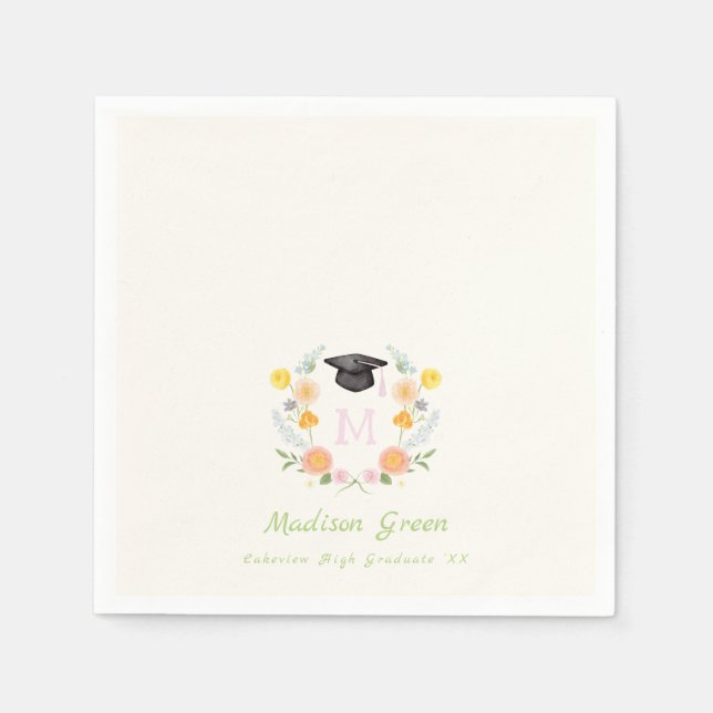 Whimsical Blommig Vapen Graduation Pappersservett (Framsidan)