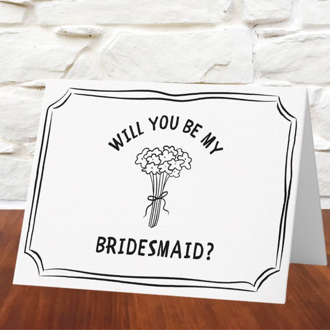 Whimsical Blommigt Bow Bouquet Bridesmaid Frieri Kort (Ask in timeless style with this hand-drawn bridesmaid proposal card with a classic floral bouquet.)