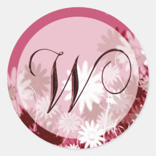 Whimsical Blommigt Bröllop Monogram W Kuvert Seal Runt Klistermärke