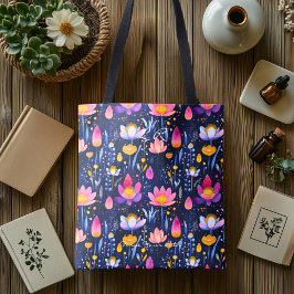 Whimsical Blommigt Hälsa Tote Bag Tygkasse