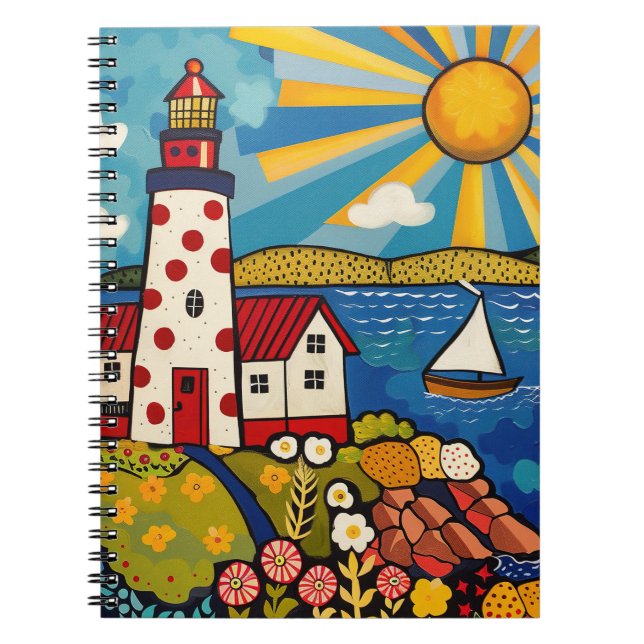 Whimsical Blommigt Light House Note Bok Anteckningsbok (Framsidan)