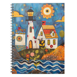 Whimsical Blommigt Light House Note Bok Anteckningsbok
