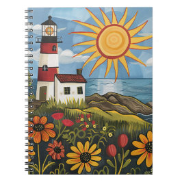 Whimsical Blommigt Light House Note Bok Anteckningsbok