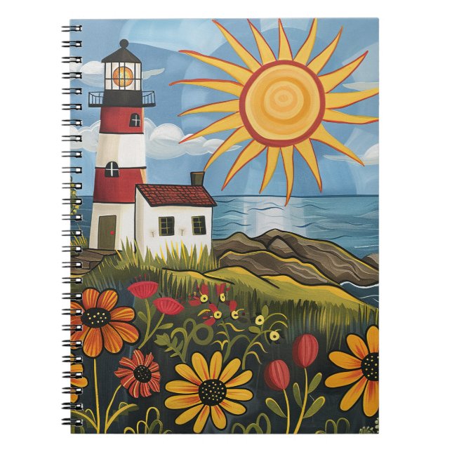 Whimsical Blommigt Light House Note Bok Anteckningsbok (Framsidan)