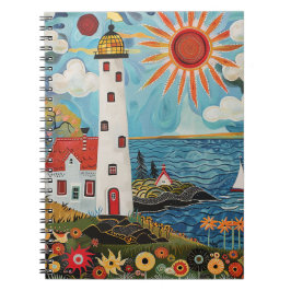 Whimsical Blommigt Light House Note Bok Anteckningsbok