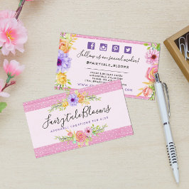 Whimsical Blommigt Ro & Rustic Wood Social Media Visitkort