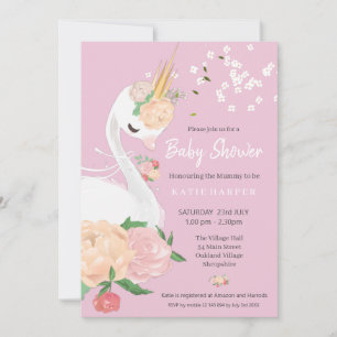 Whimsical Blommigt Svan Baby Shower Inbjudningar