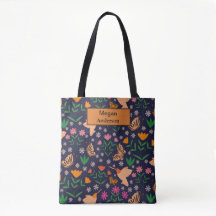 Whimsical Blommor fåglar och fjärilar monogram