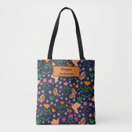 Whimsical Blommor fåglar och fjärilar  monogram  Tygkasse