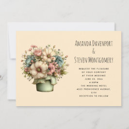 Whimsical Blommor i en Kruka Bröllop Inbjudningar