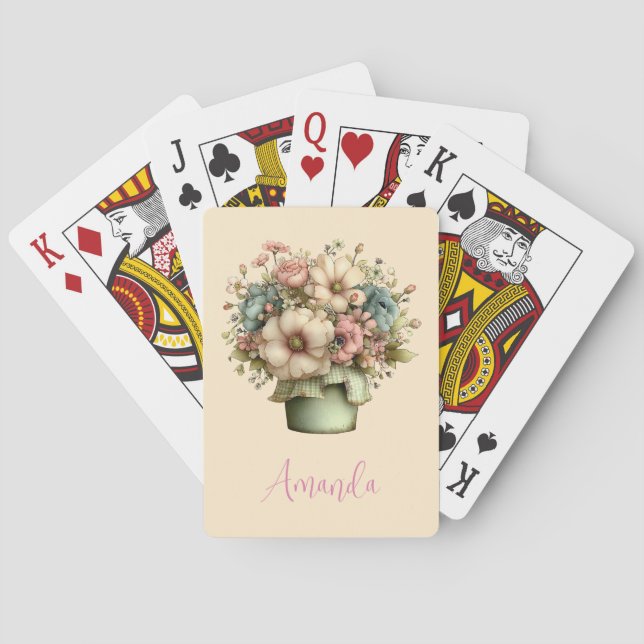 Whimsical blommor i en kruka Söt Casinokort (Baksidan)