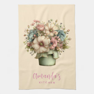 Whimsical blommor i en kruka Söt Kökshandduk