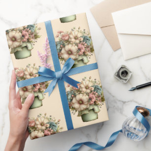 Whimsical blommor i en kruka Söt mönster Presentpapper