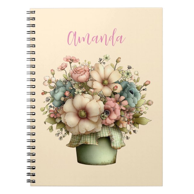 Whimsical Blommor i en Planteringskruka Söt Anteckningsbok (Framsidan)