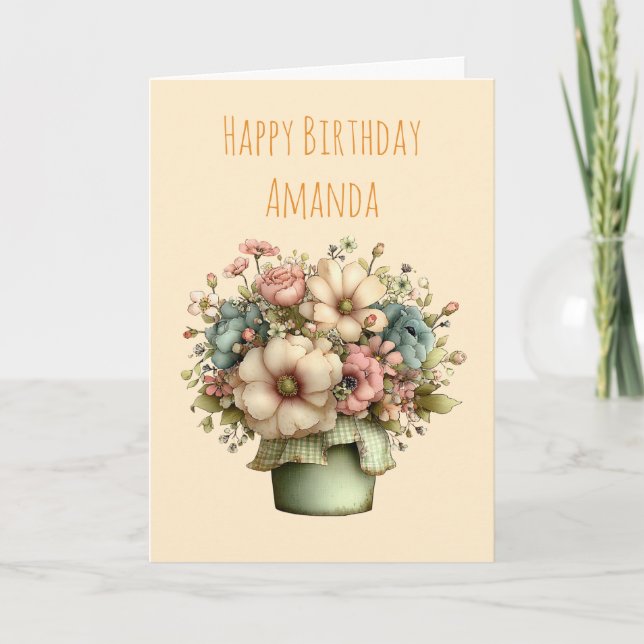 Whimsical Blommor i en Planteringskruka Söt Födels Kort (Framsida)