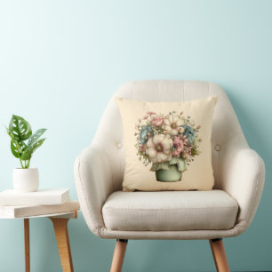 Whimsical Blommor i en Planteringskruka Söt Kudde