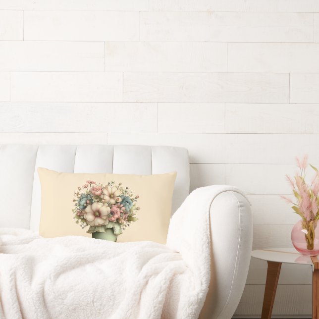 Whimsical Blommor i en Planteringskruka Söt Lumbarkudde (Soffa)