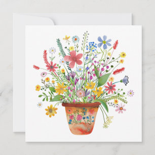 Whimsical Blommor i Kruka Tänk på Dig Kort