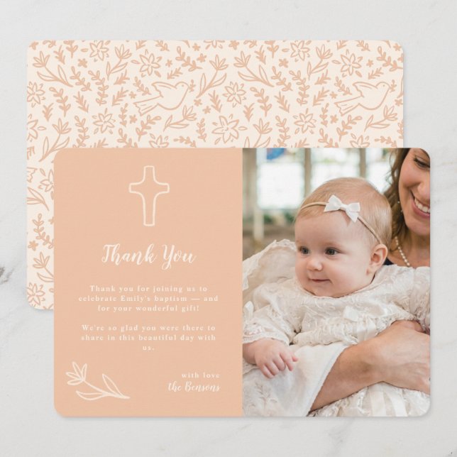 Whimsical Blommor Rund Tackkort Peach  Inbjudningar (Fram/baksida)