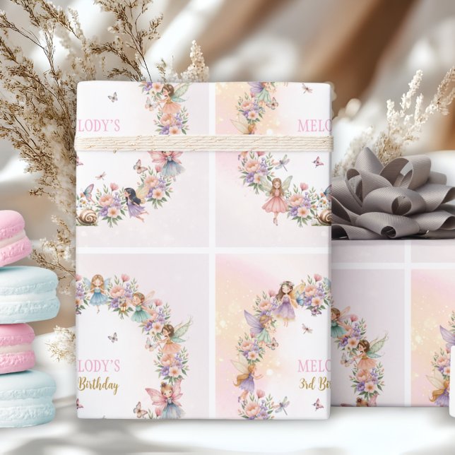 Whimsical blomster-fé-gård 3-årsdag  presentpapper (Skapare uppladdad)