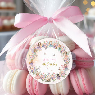 Whimsical blomster-fé-gård 4-årsdag  runt klistermärke