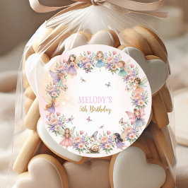 Whimsical blomster-fé-gård 5-årsdag  runt klistermärke