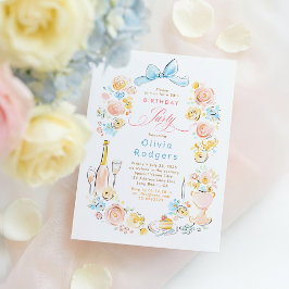 Whimsical blomster handritad Coquette Bow Födelsed Inbjudningar