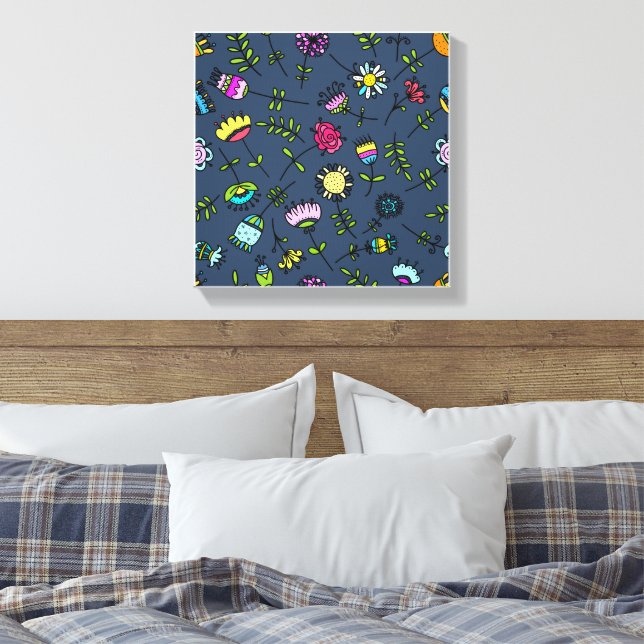 Whimsical blomster Mönster Art Design Canvastryck (Insitu (sovrum))