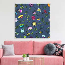 Whimsical blomster Mönster Art Design Canvastryck