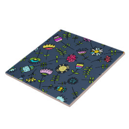 Whimsical blomster Mönster Art Design Kakelplatta
