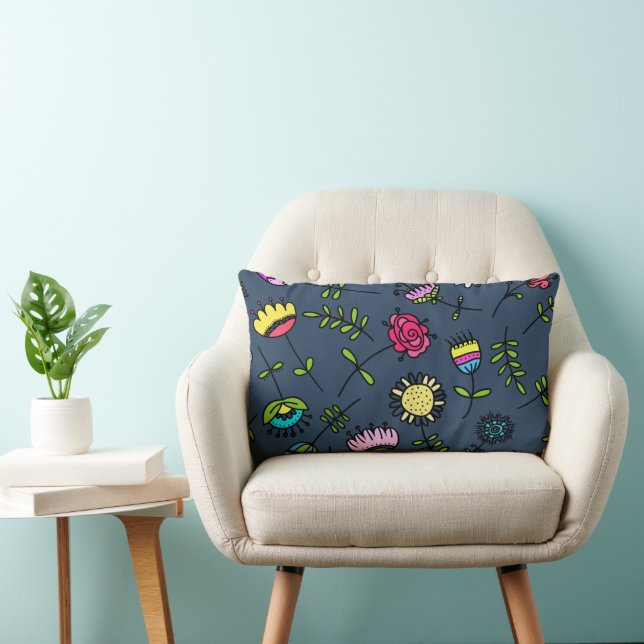 Whimsical blomster Mönster Art Design Lumbarkudde (Stol)