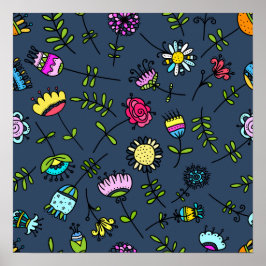 Whimsical blomster Mönster Art Design Poster