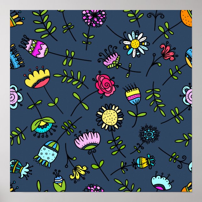 Whimsical blomster Mönster Art Design Poster (Framsidan)