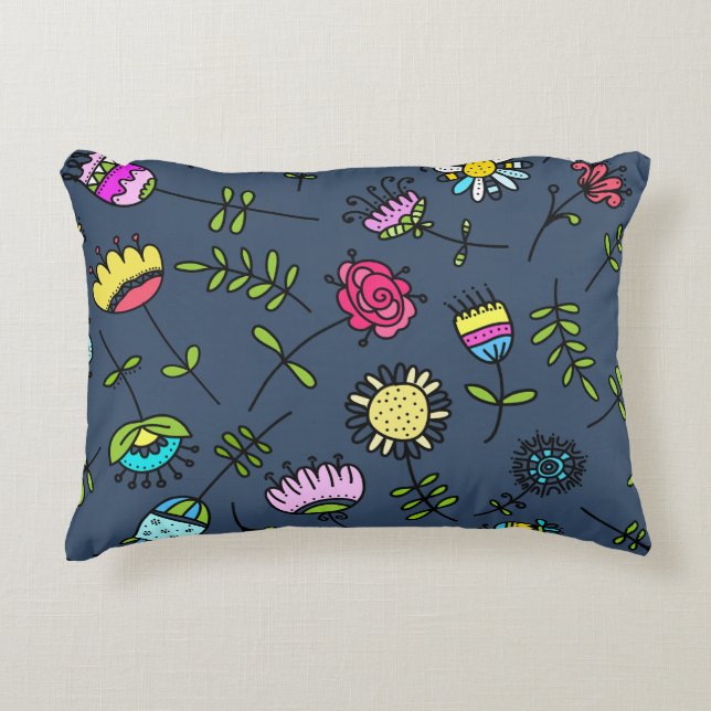 Whimsical blomster Mönster Art Design Prydnadskudde (Framsidan)