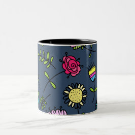 Whimsical blomster Mönster Art Design Två-Tonad Mugg