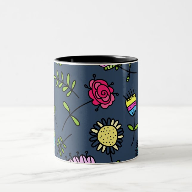 Whimsical blomster Mönster Art Design Två-Tonad Mugg (Center)