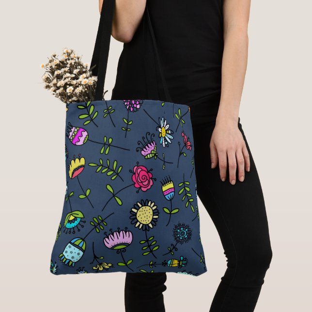 Whimsical blomster Mönster Art Design Tygkasse (Närbild)