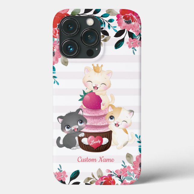 Whimsical blomster serieteckning katter jordgubb c (Baksida)