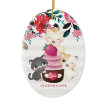 Whimsical blomster serieteckning katter jordgubb c