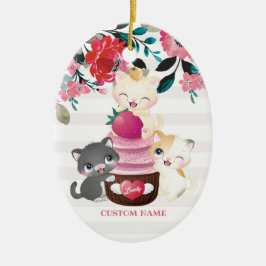 Whimsical blomster serieteckning katter jordgubb c julgransprydnad keramik