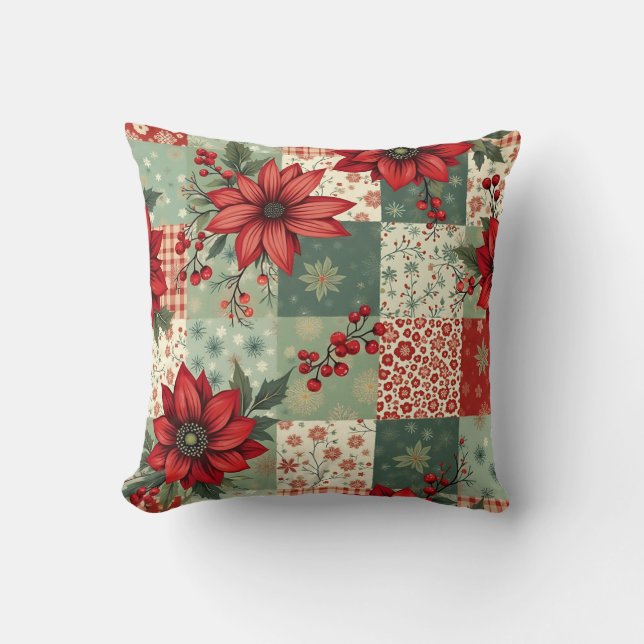 Whimsical blomster vintage julfiltmönster kudde (Framsida)