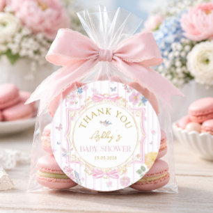 Whimsical blomsterbåge Babyflicka Shower Tack Runt Klistermärke