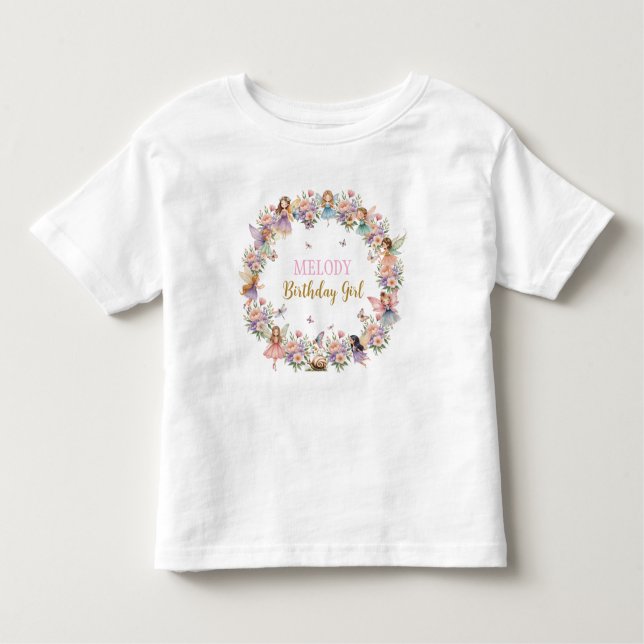 Whimsical blomsterfée trädgård födelsedagsfest  t shirt (Framsida)