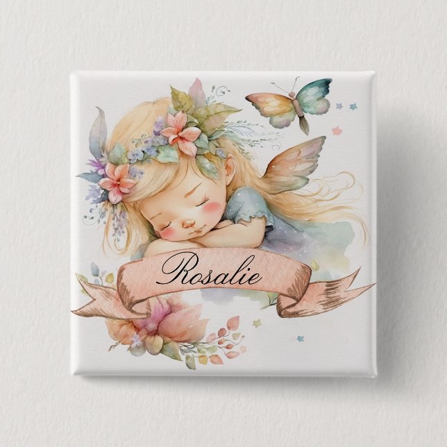 Whimsical blomstergutna drömmar sovande fe Mädchen Knapp (Framsida)