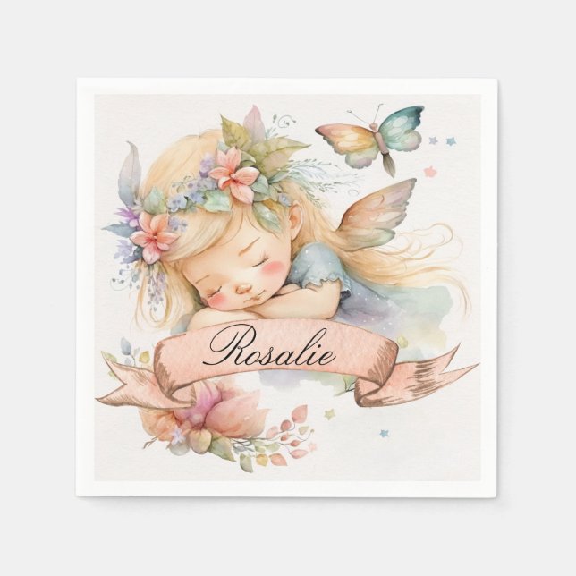 Whimsical blomstergutna drömmar sovande fe Mädchen Pappersservett (Framsidan)