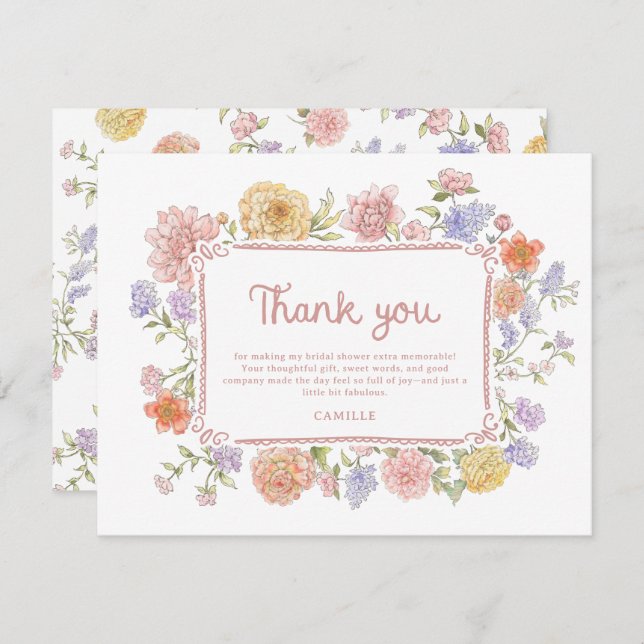 Whimsical Blomsterlig Bröllopsfest  Tack Kort (Fram/baksida)