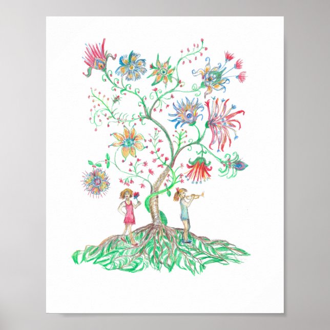 Whimsical blomsterträd  poster (Framsidan)