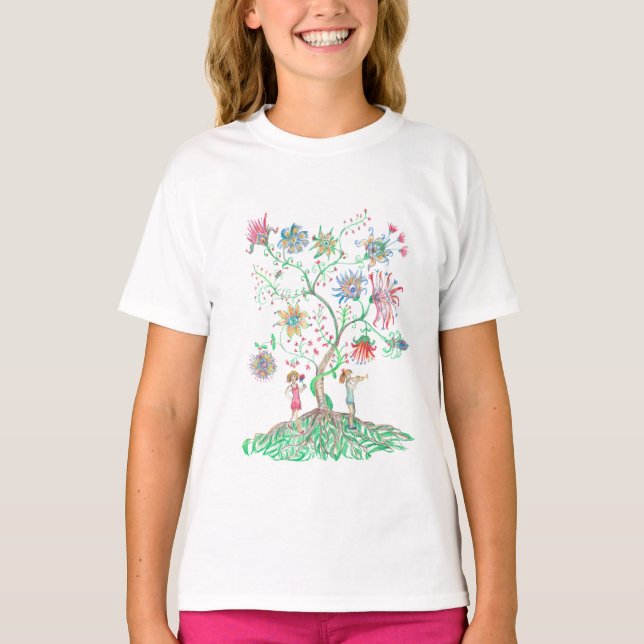 Whimsical blomträd  t shirt (Framsida)